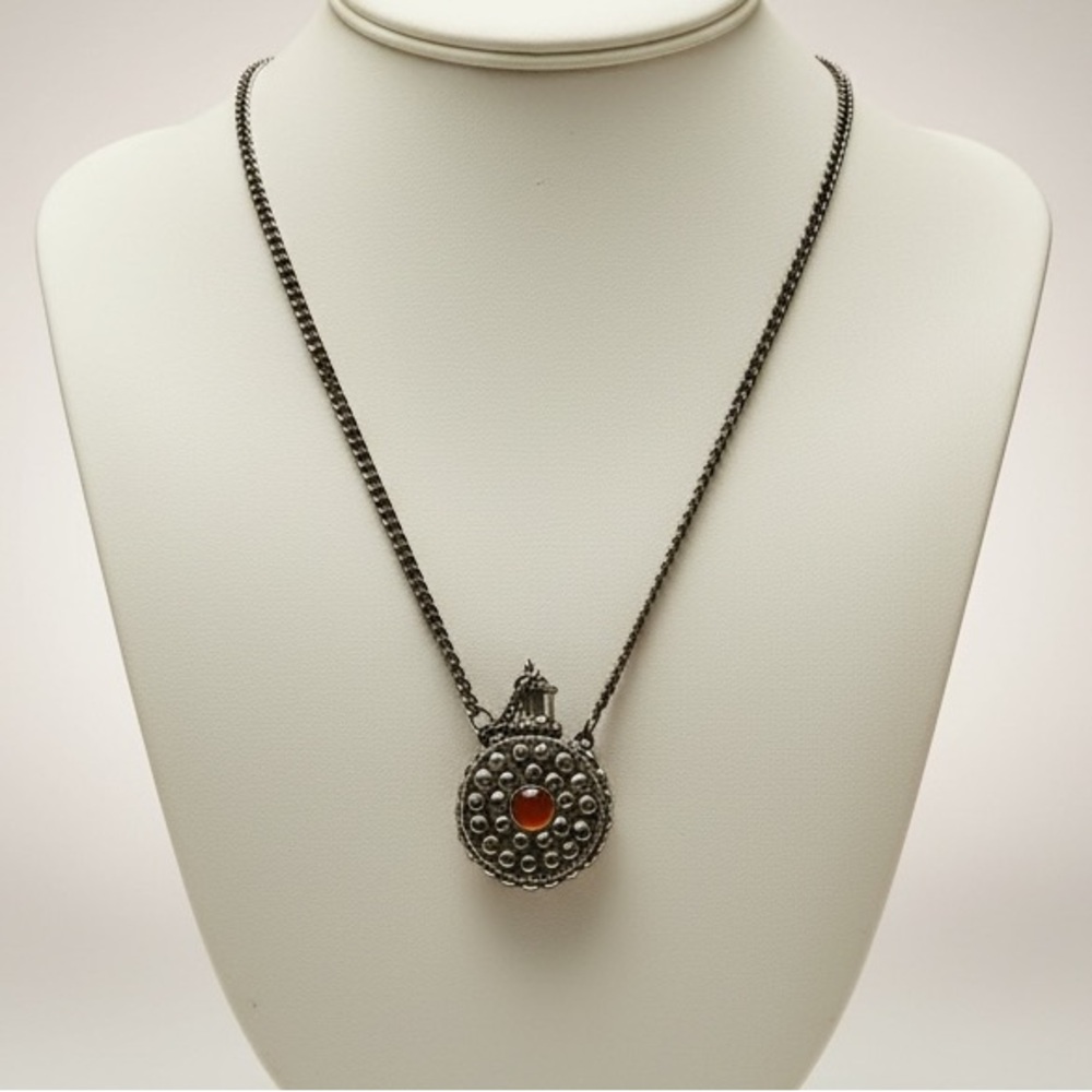 Vintage Tribal Granulated Snuff Bottle Pendant Necklace Tibetan/ Afghan Style